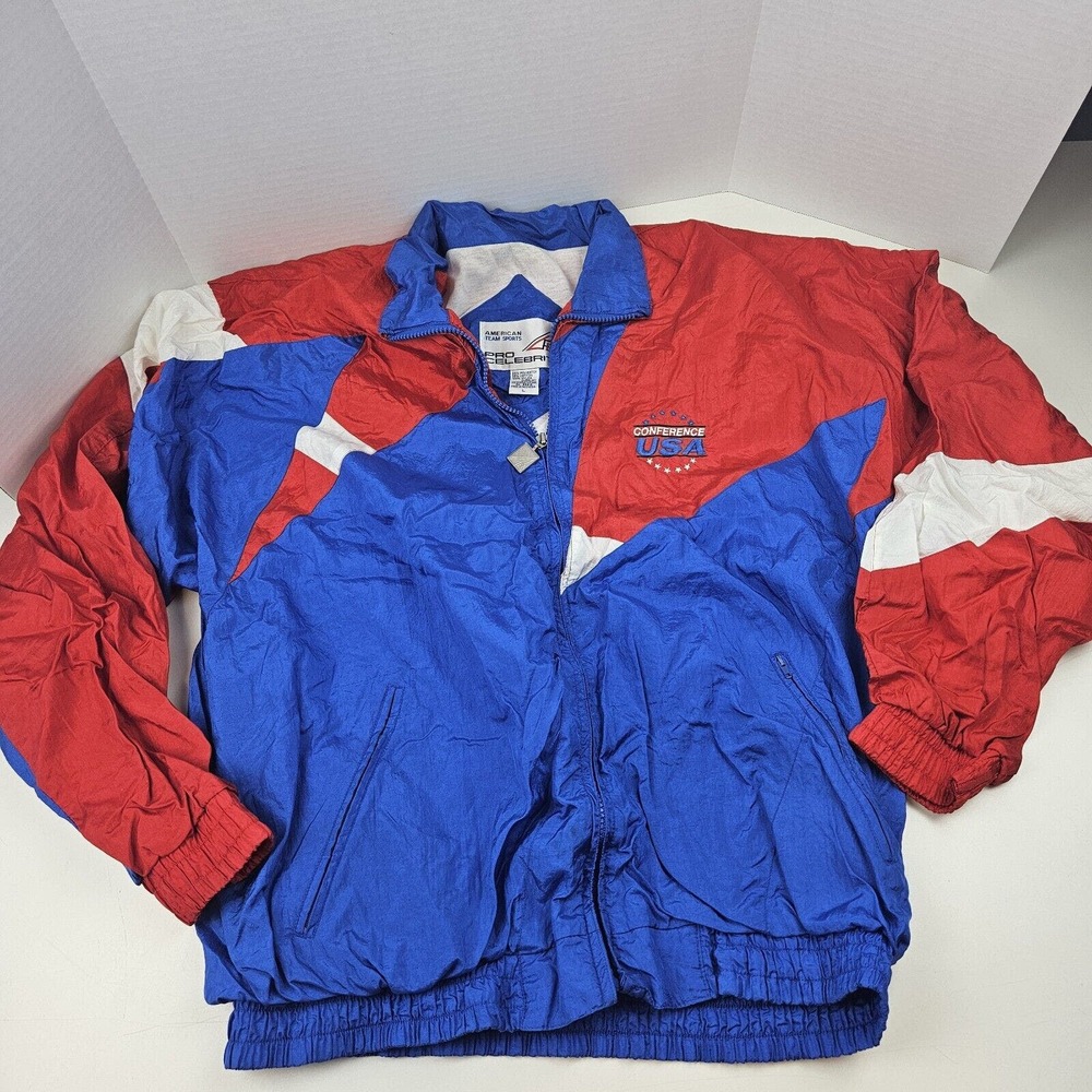 Vtg Pro Celebrity American Team Sports Color Block Windbreaker Jacket Men L Logo
